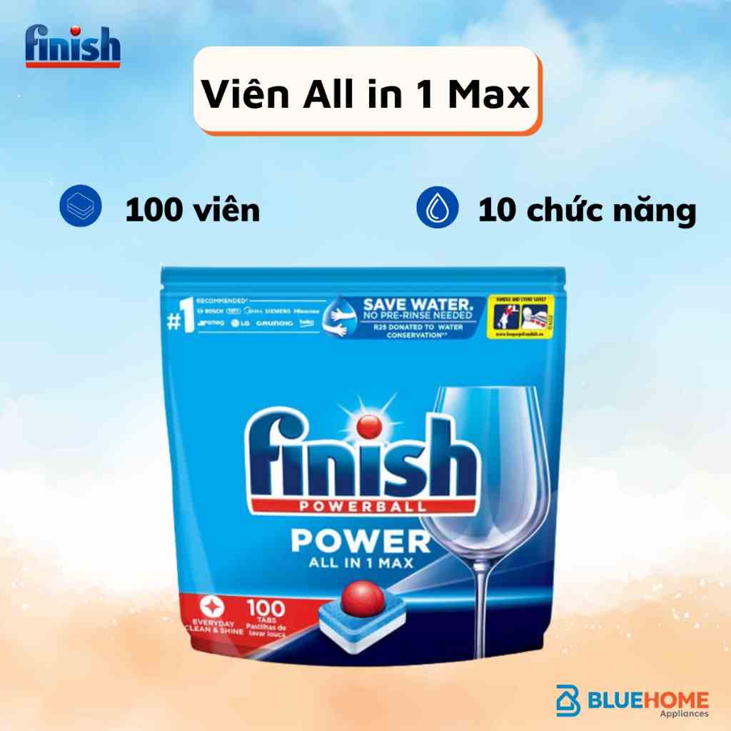 [Mã BMLTB35 giảm đến 35K đơn 99K] Viên rửa bát Finish All in one Max 100 viên