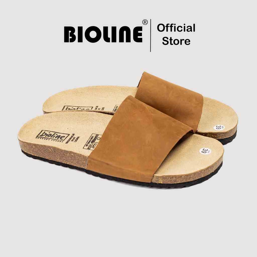 ( Mẫu Da Thật ) D05 - Dép Birken Đế Trấu BIOLINE Official Thiết Kế Unisex Quai Nguyên Tấm Da Bò