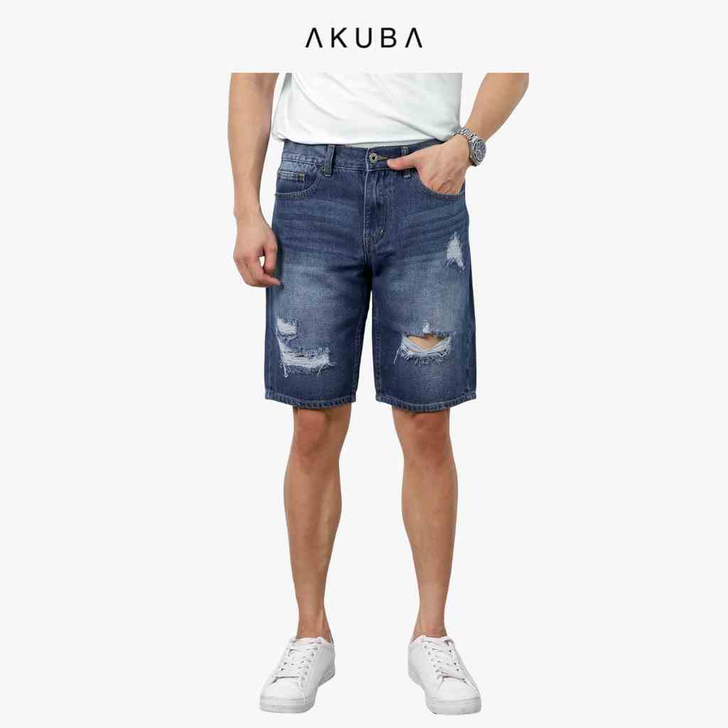 Quần Short Jean Nam Rách Thời Trang Cao Cấp AKUBA Form Skinny | 01D19133