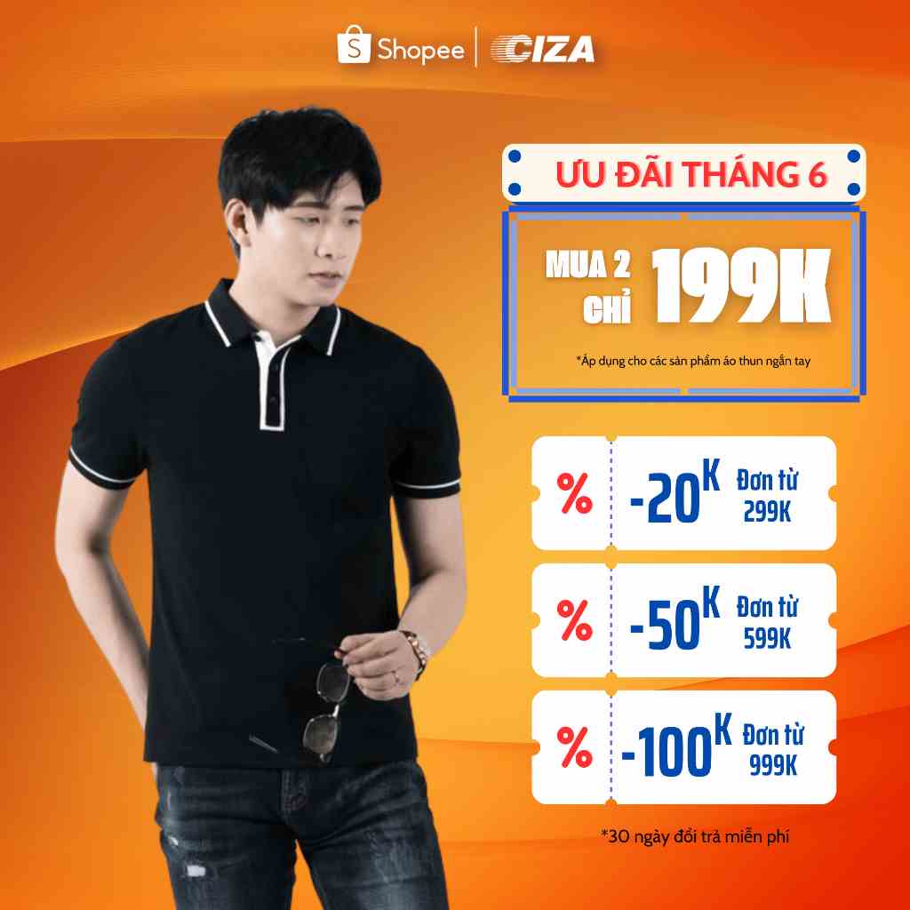 Áo thun có cổ nam CIZA vải cotton co giãn 4 chiều thấm hút mồ hôi nhanh size S M L XL màu đen  APNS14