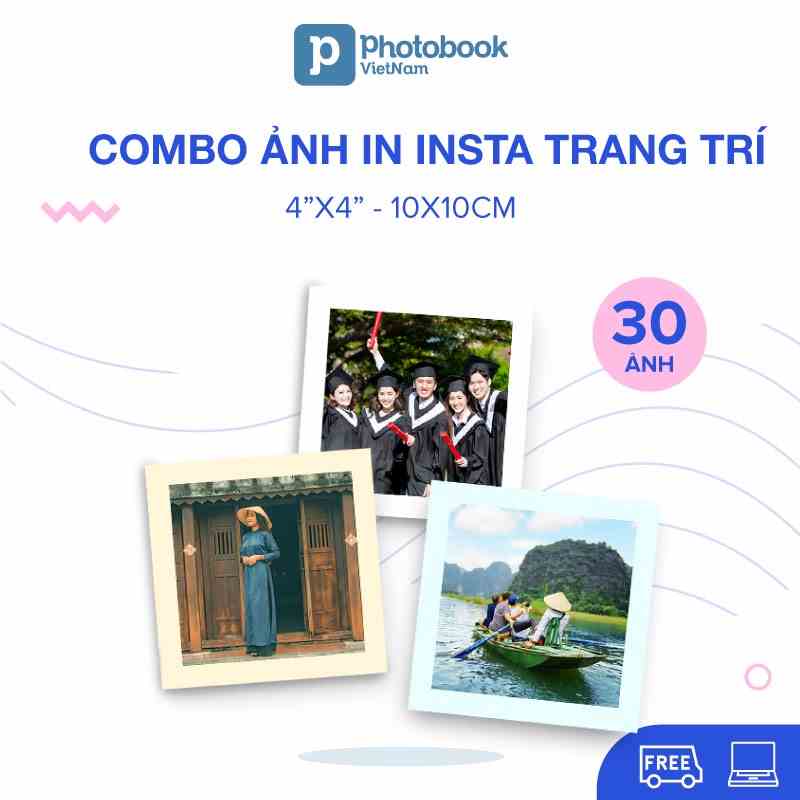 [Toàn Quốc] [E-voucher] Combo in 30 ảnh insta trang trí phòng ngủ 10 x 10cm theo yêu cầu - thiết kế trên web Photobook