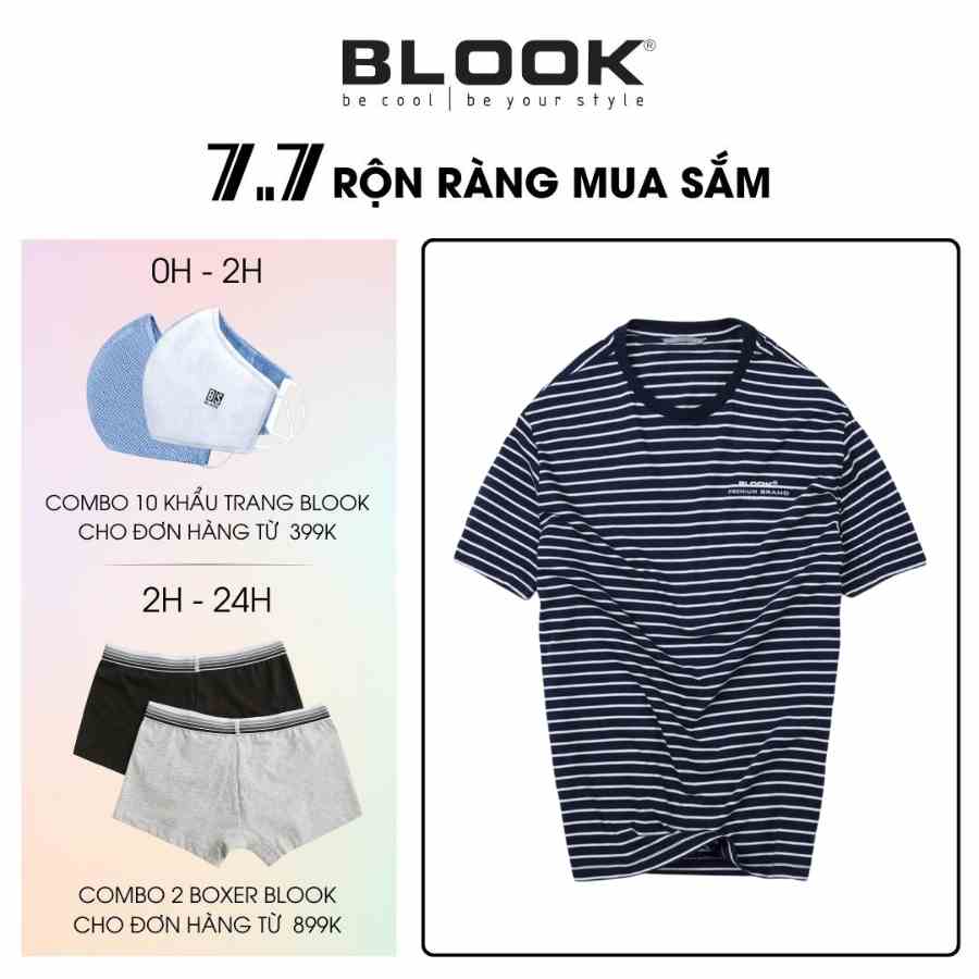 Áo thun cổ tròn nam BLOOK vải cotton sọc thời trang co giãn tốt bển màu mã 44055