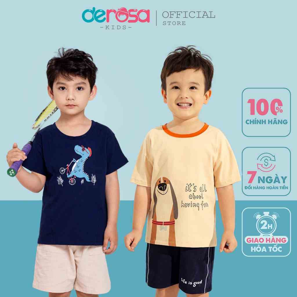 Áo thun cotton cộc tay hè bé trai DEROSA KIDS cho bé 3 - 8 tuổi KD007-027