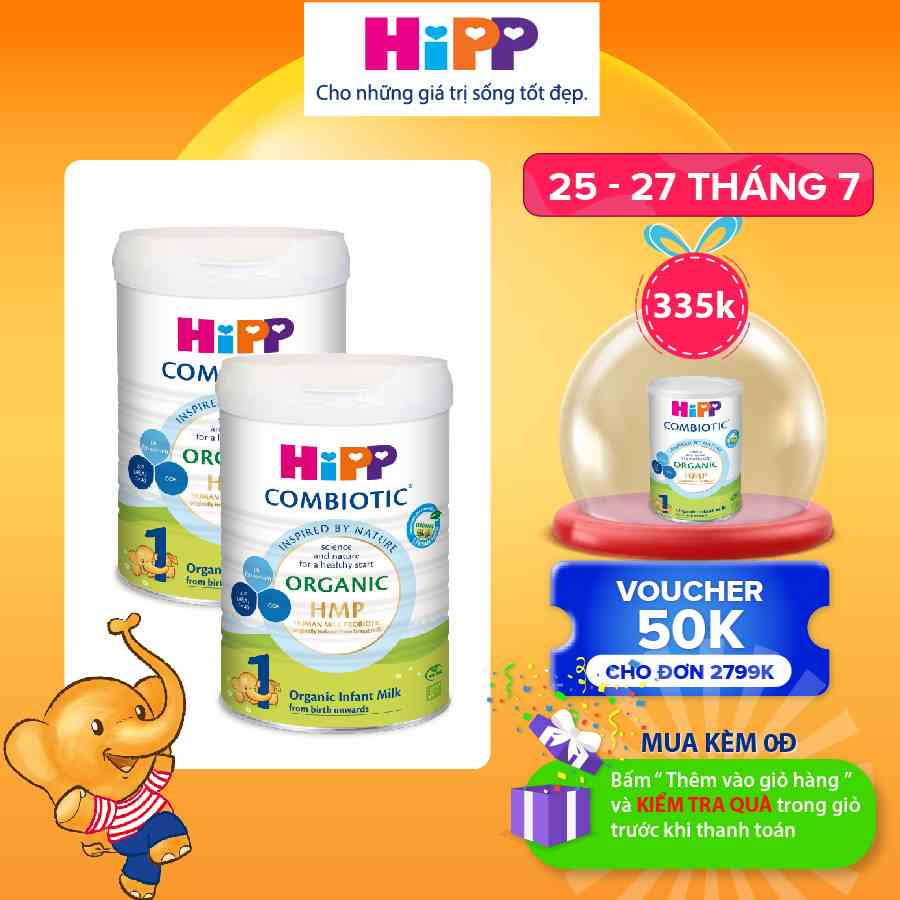 Combo 2 lon Sữa bột công thức HiPP 1 Organic Combiotic 800g (2 lon x 800g)