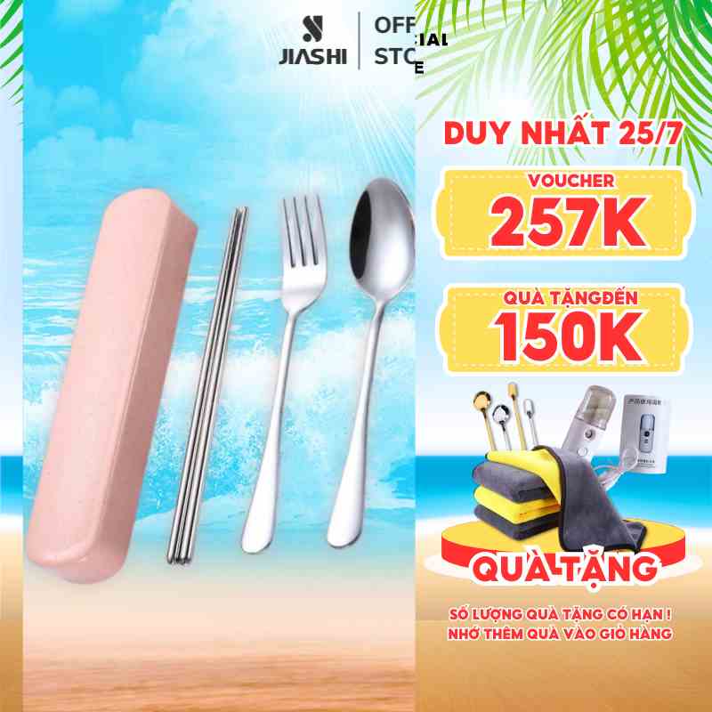 Bộ Muỗng Đũa Dĩa Jiashi Thìa Inox 304 Cho Dân Văn Phòng, Sinh Viên, Đi Picnic Dã Ngoại BMD02