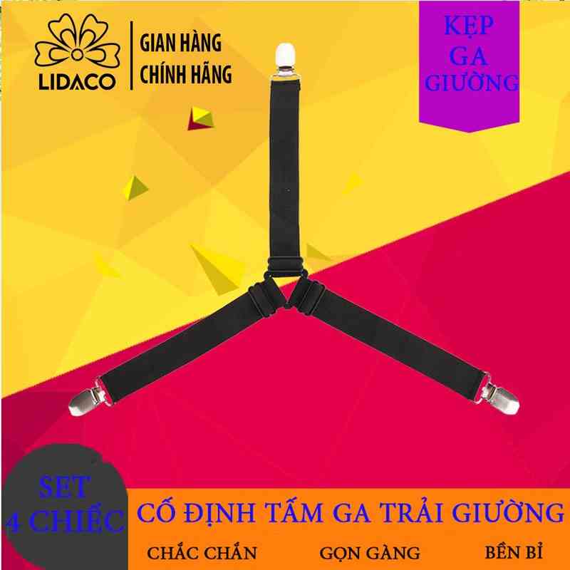 Set 4 kẹp ga giường có lớp đệm caosu Lidaco cố định ga giường chống xê dịch chất liệu inox không gỉ