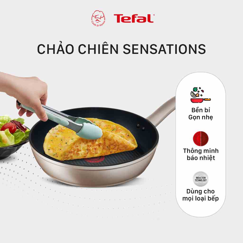 [Mã BMLTB200 giảm đến 100K đơn 499K] Chảo chống dính Tefal Sensations dùng cho bếp từ 24cm/26cm/28cm - Bảo hành 2 năm