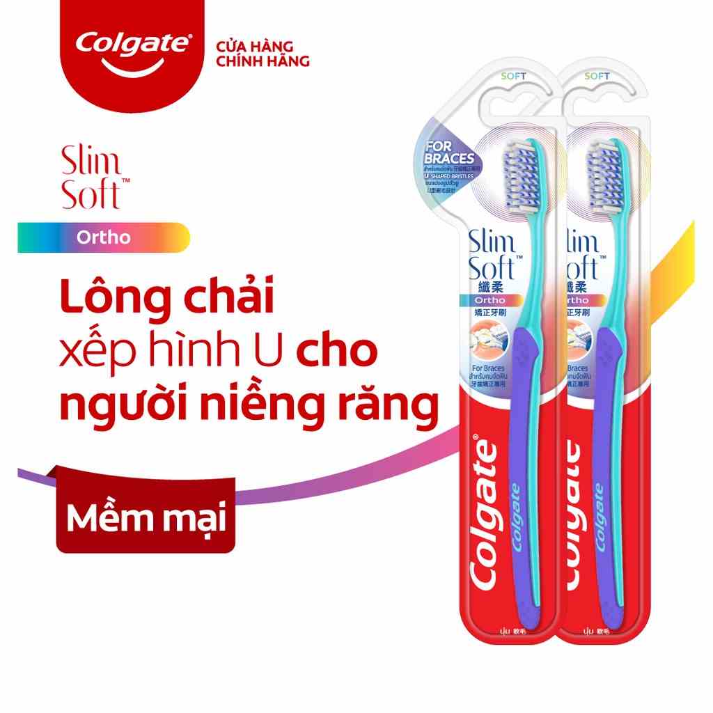 Bộ 2 bàn chải Colgate Slimsoft Ortho lông chải mềm mại xếp hình U cho người niềng răng