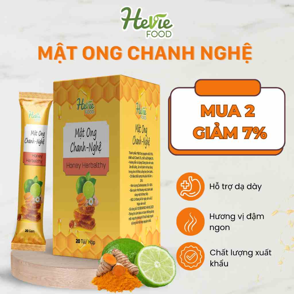 [Mã BMLTB200 giảm đến 100K đơn 499K] Mật ong Chanh Nghệ herbalthy dưỡng da đẹp dáng 20 Gr x 20 túi HeVieFood