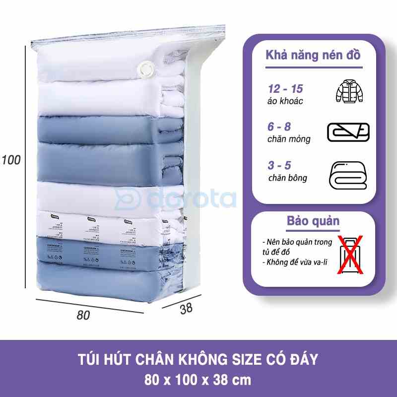 Túi đựng chăn màn quần áo hút chân không DOROTA không cần dùng bơm tái sử dụng bọc để đồ 80x100x38cm LT813