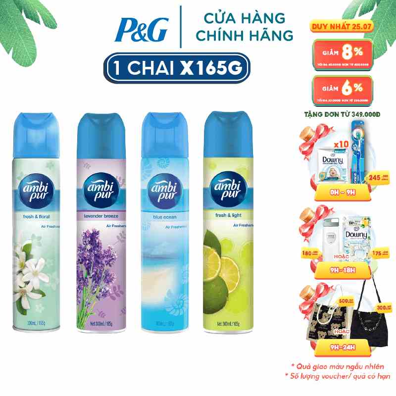 Xịt Phòng AMBIPUR Aerosol 300ML Hương Oải Hương/ Chanh/ Đại Dương/ Tươi Mát