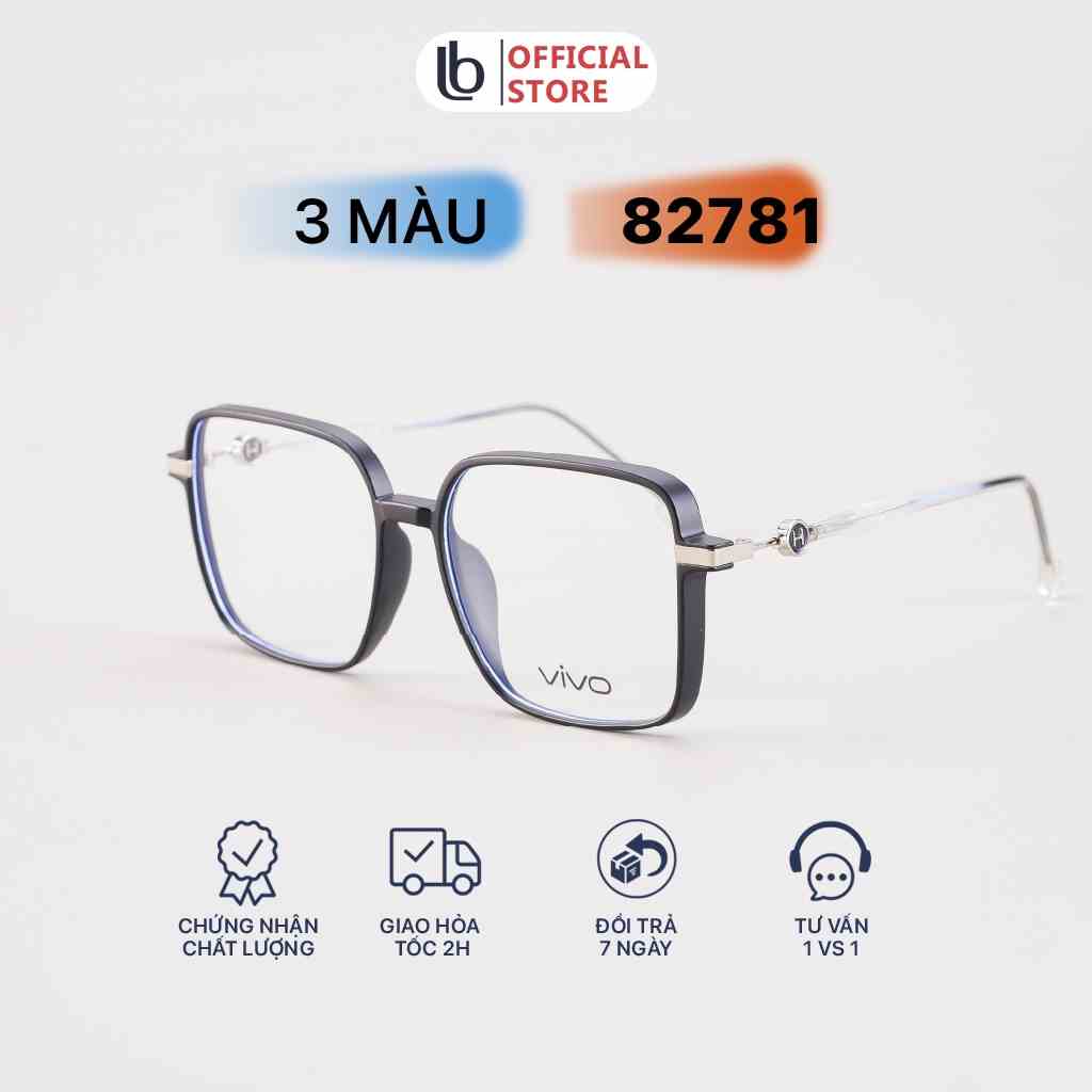 Gọng kính cận Vuông to LB Luxury Eyewear UV 82 781 Nhựa mềm bền nhẹ - Đen, hồng, cam, trong suốt, xám, tím