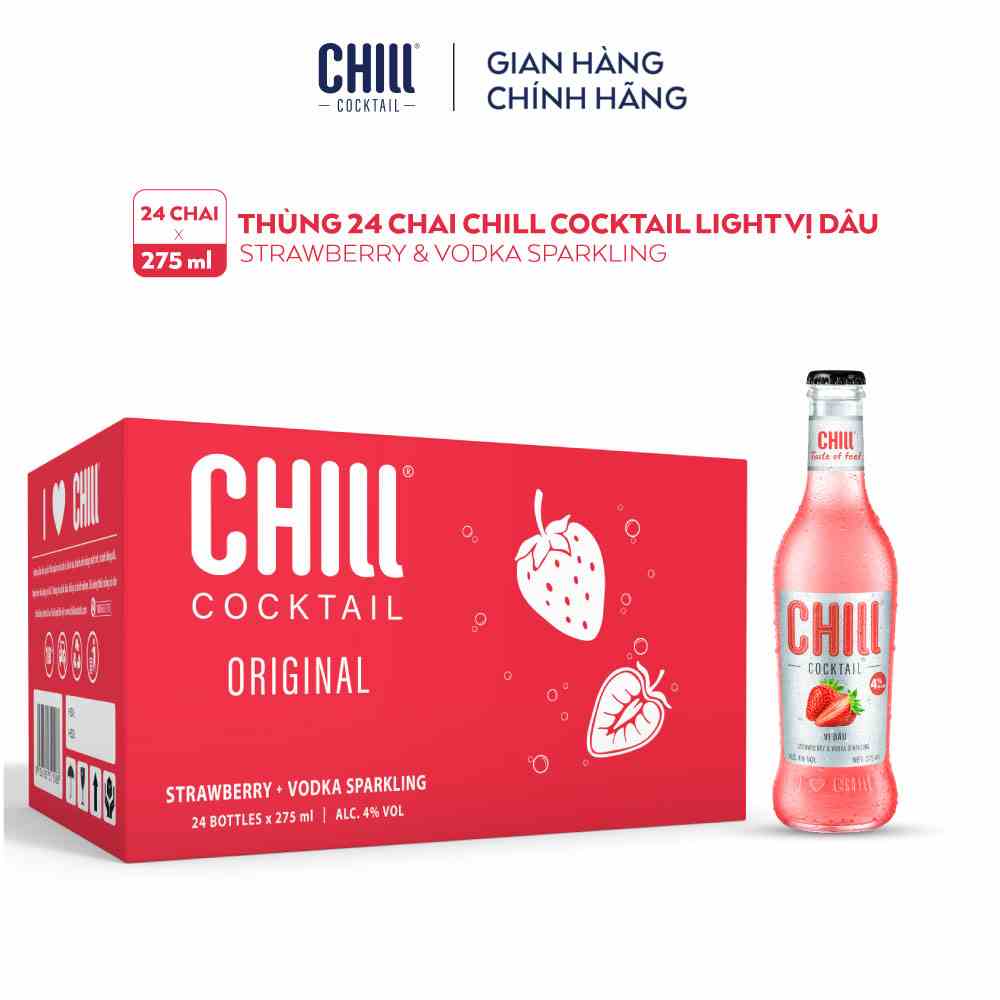 [Voucher 100K]Thùng 24 chai Chill Cocktail vị Dâu 275ml/chai