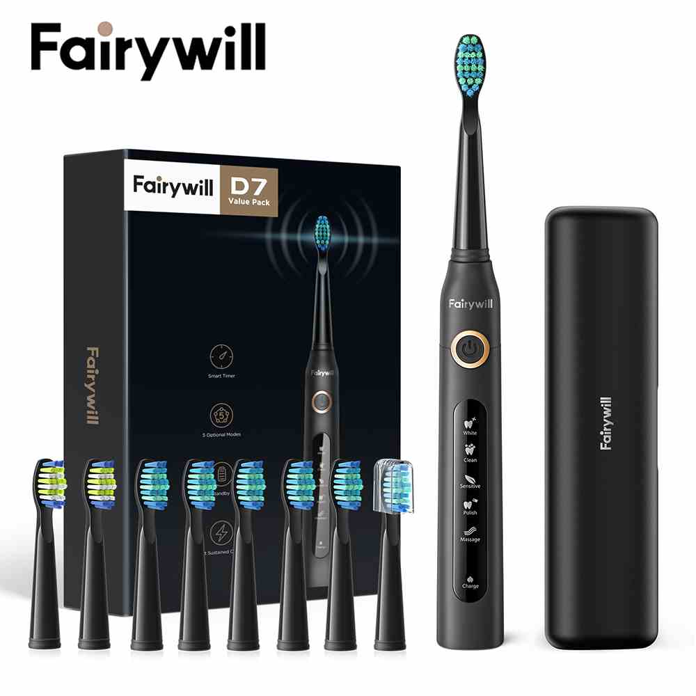 Bàn chải đánh răng điện FAIRYWILL 507 có các đầu thay thế làm sạch tiện lợi