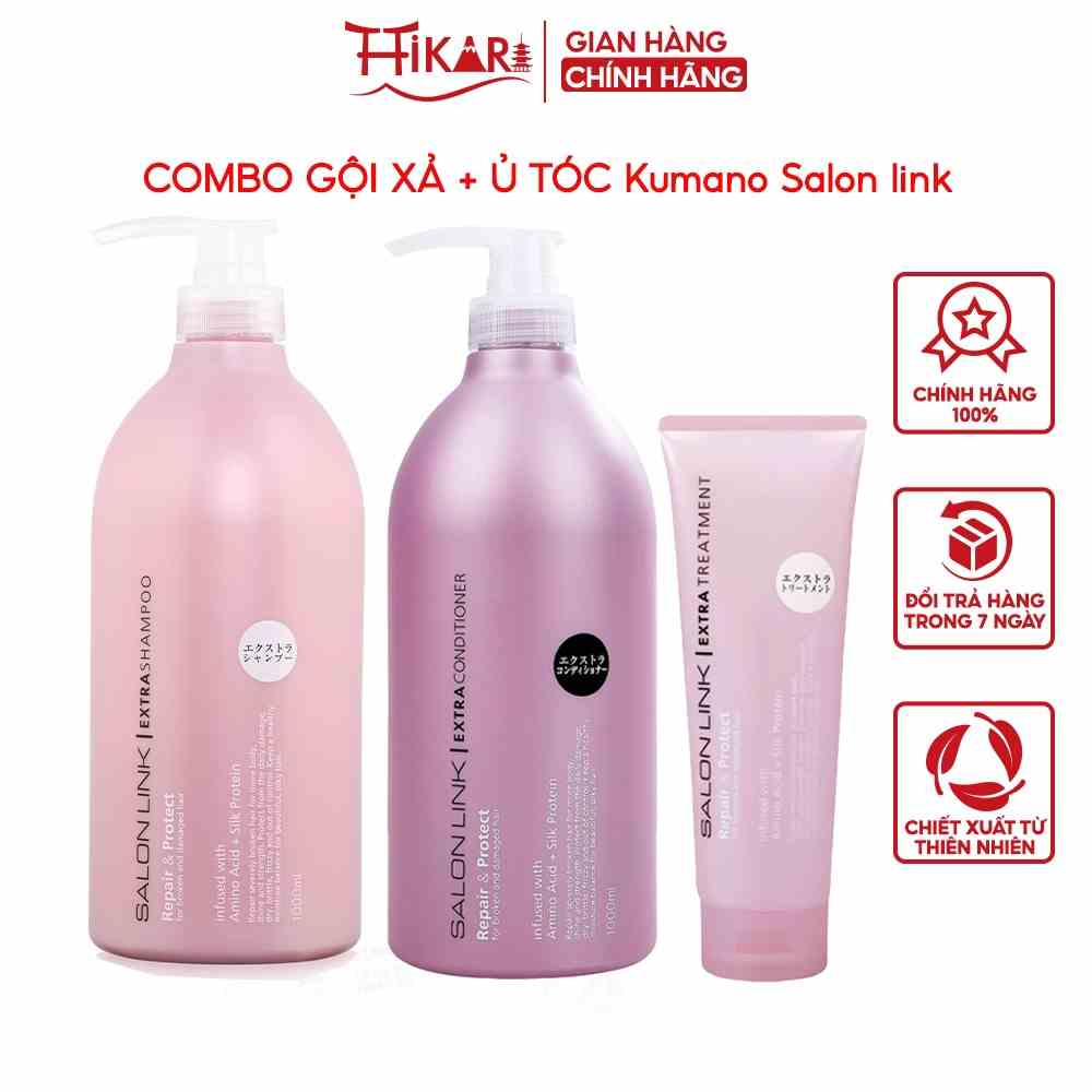 Combo dầu gội xả 1000ml và Ủ tóc Kumano Salon Link Extra dành cho tóc yếu 250ml