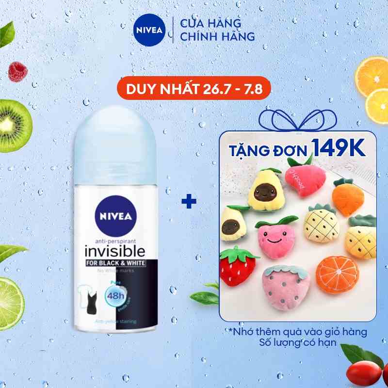 Lăn ngăn mùi Nivea Invisible Pure for Black & White giảm vệt ố vàng trên áo (50ml)