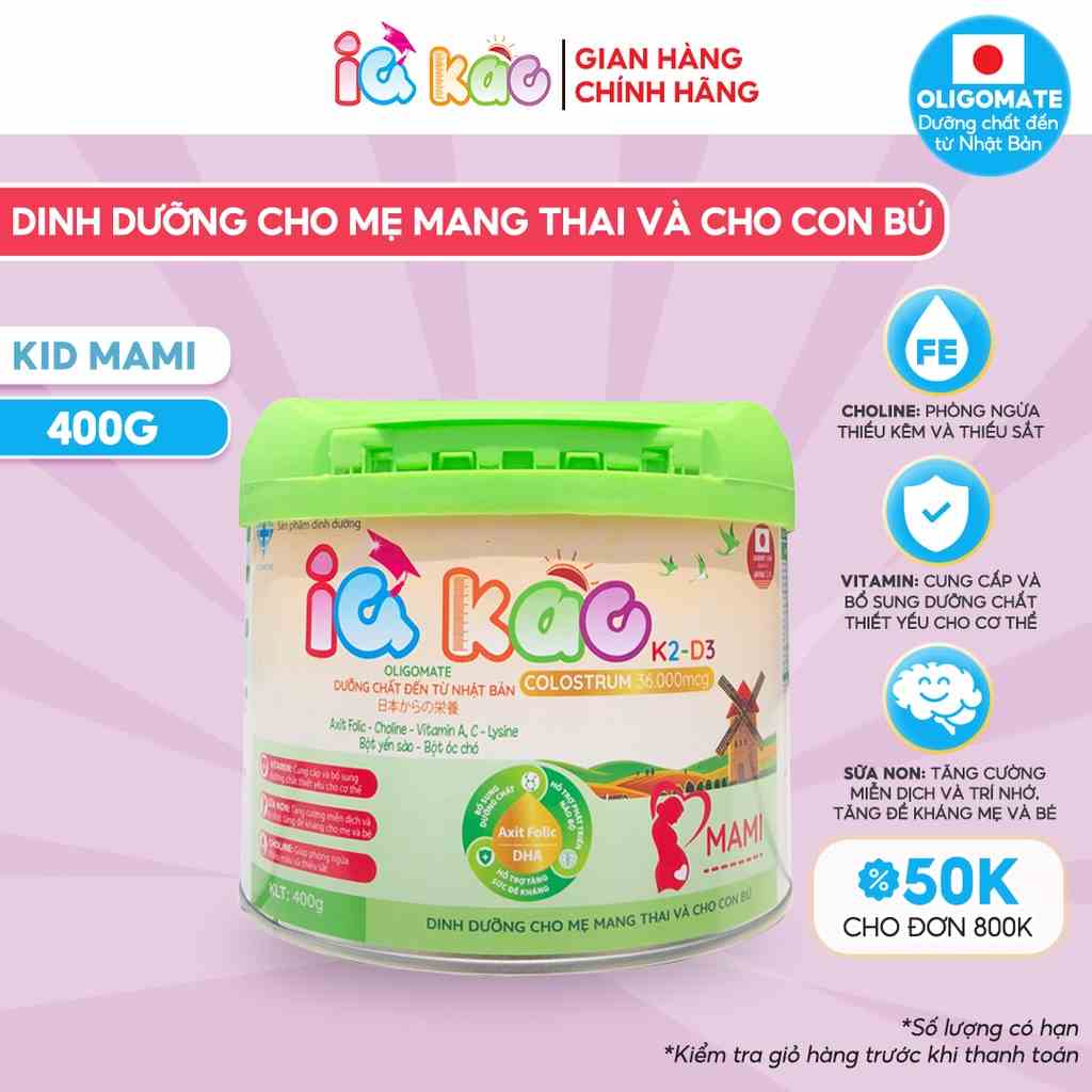 Sữa bột IQ Kao MAMI cho mẹ bầu, phụ nữ đang mang thai và cho con bú giúp bé thông minh và khỏe mạnh hộp 400g