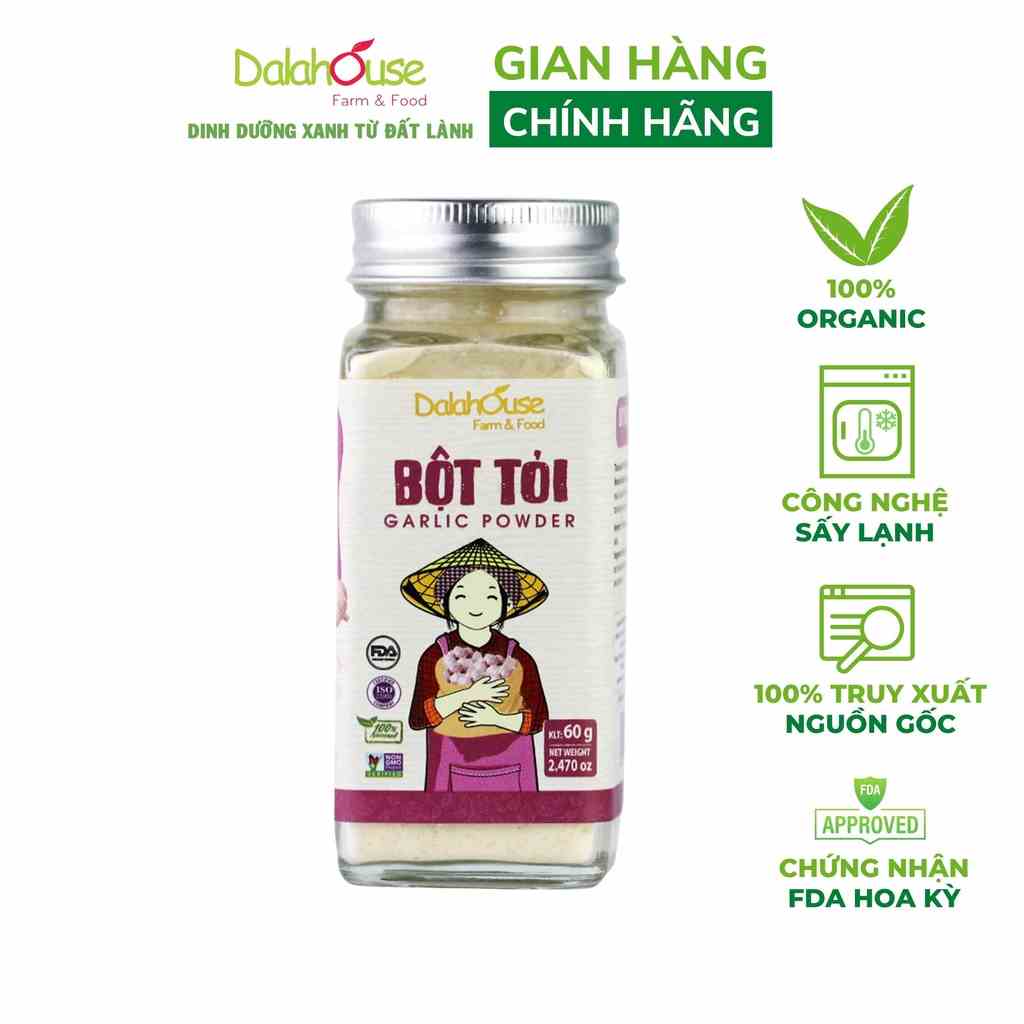 Bột tỏi organic nguyên chất Dalahouse công nghệ sấy lạnh tiêu chuẩn Châu Âu lọ 60 gr