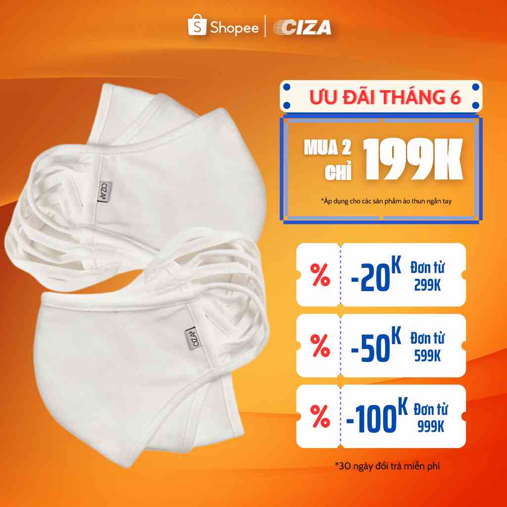 Combo khẩu trang vải người lớn CIZA cotton màu trắng 2 lớp kháng khuẩn chống bụi tái sử dụng KTKK01