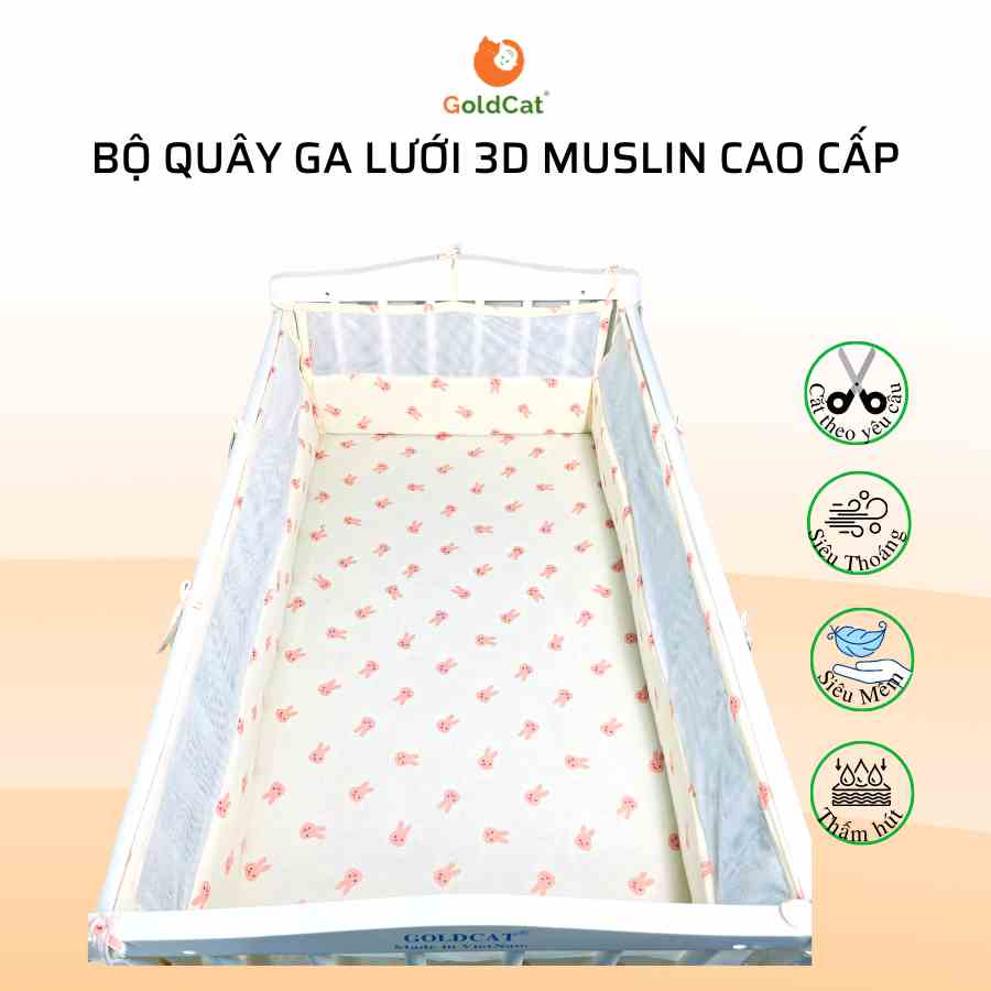 [Mã BMLTB200 giảm đến 100K đơn 499K] Bộ Quây Cũi Lưới Cho Bé Kèm Ga GOLDCAT QL Chất Liệu Vải Mềm Mịn Lõi Bông Tự Nhiên