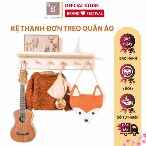 [Mã BMLTB200 giảm đến 100K đơn 499K] Móc Gỗ Gắn Tường Gỗ Thông BTC DECOR - Kích Thước 10 x 8 x 45cm - Bảo Hành 12 Tháng