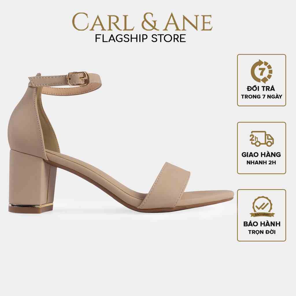 Giày sandal cao gót thời trang Carl & Ane mũi hở bít gót phối quai ngang 7 cm màu nude CS008