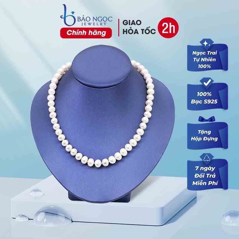 Vòng Cổ Ngọc Trai Tự Nhiên Bảo Ngọc Jewelry hạt 8ly chất lượng AA hạt tròn bóng đẹp kiểu dáng cổ điển DB1336