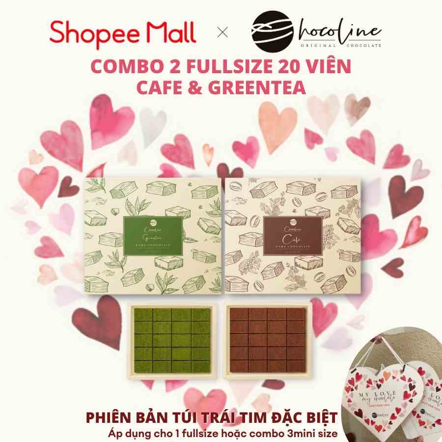 Socola Tươi Chocoline Vị Matcha Trà Xanh & Cà Phê - Combo 2 hộp 20 Viên (260gram)