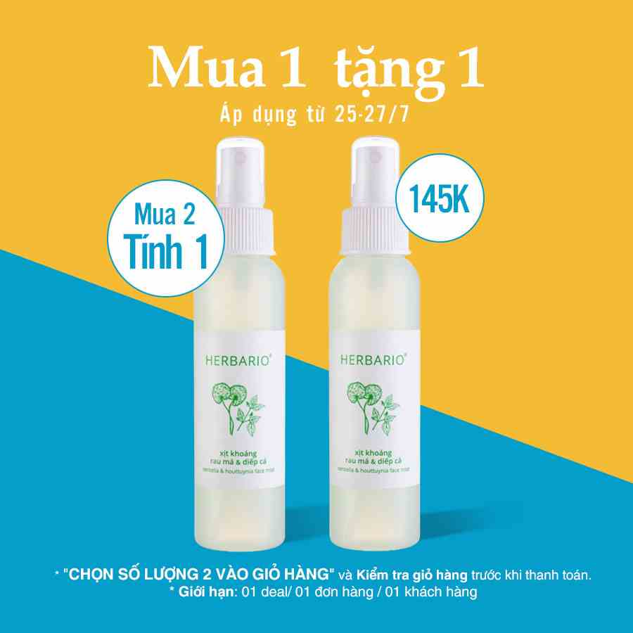 Xịt khoáng Rau Má & Diếp Cá herbario 100ml thuần chay