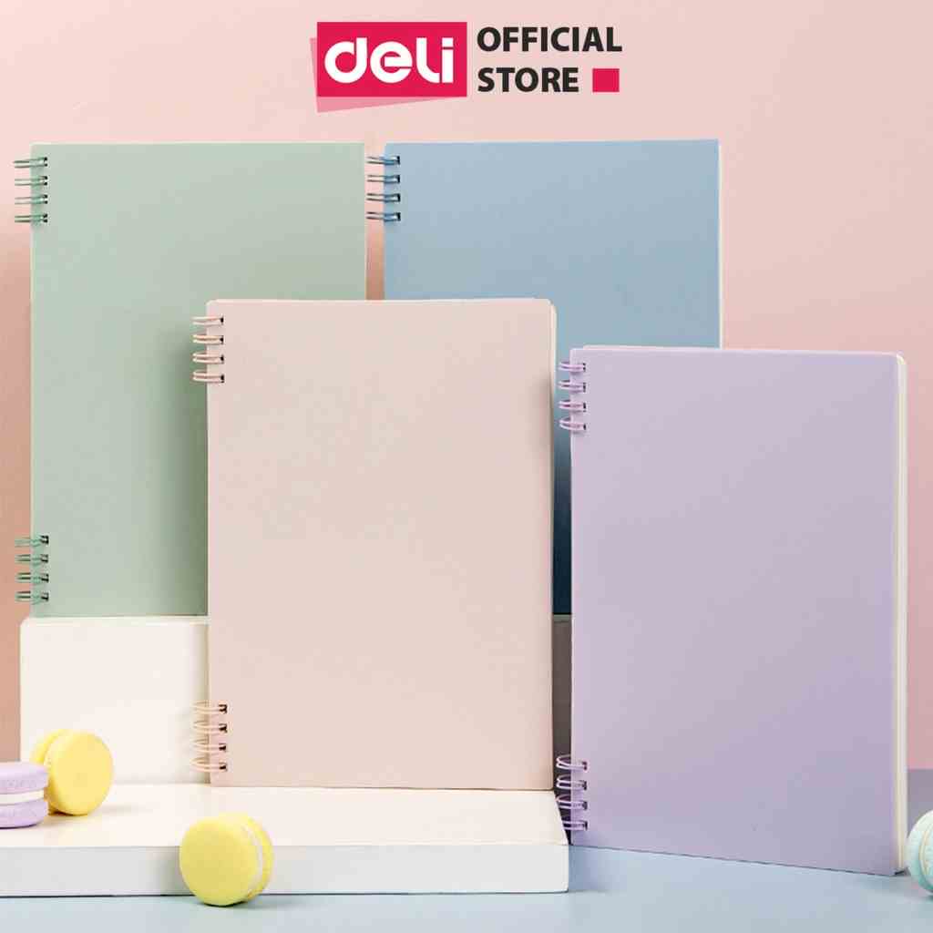 Sổ lò xo gáy xoắn màu pastel A5/B5 - 150/160 trang kẻ ngang Deli - Thiết kế khuyết còng dễ viết planner, tập vở học sinh