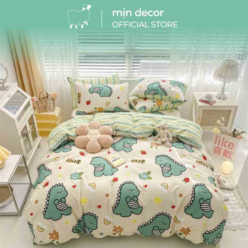 [Mã BMLTA35 giảm đến 35K đơn 99K] Bộ chăn ga gối cotton 3D MỊN DECOR thoáng mát mềm mại dễ thương bo chun miễn phí