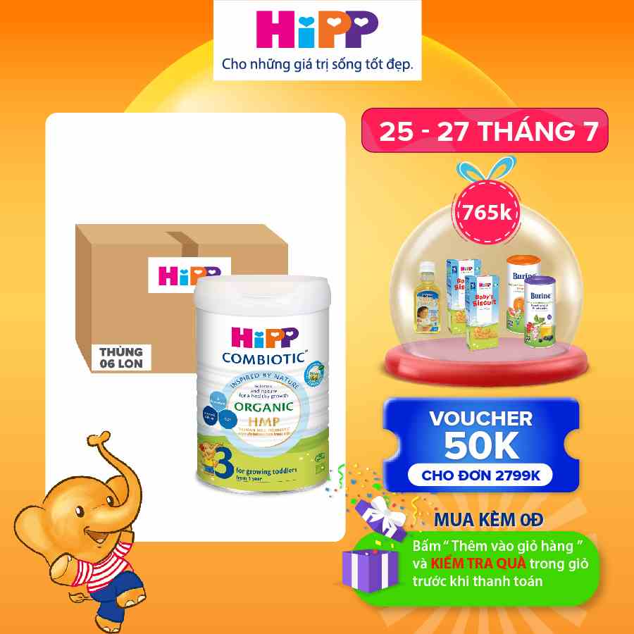 Thùng 6 lon Sữa bột công thức HiPP 3 Organic Combiotic 800g (6 lon x 800g)