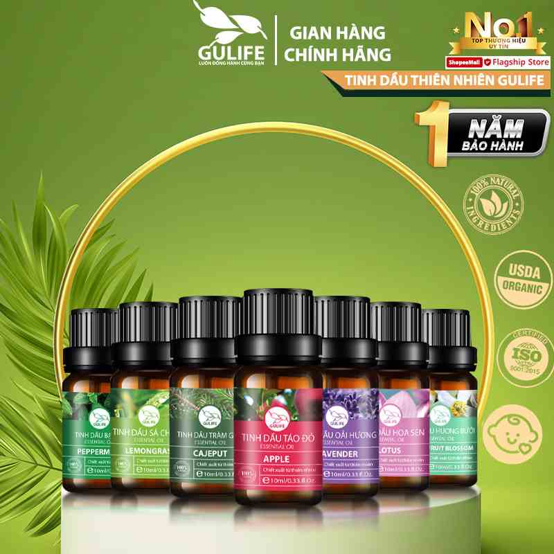 Tinh Dầu Thiên Nhiên Cao Cấp Gulife Official Asia - Sả Chanh, Hoa Anh Thảo, Lavender, Cam Ngọt, Tuylip, Dầu Tràm