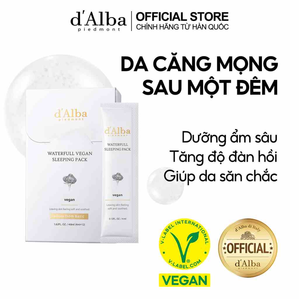 [dAlba Official] Mặt nạ ngủ cấp nước sáng da hộp 12 gói Waterfull Vegan Sleeping Pack