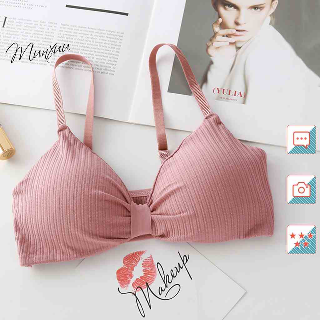 Áo bra nữ thắt nơ dây, chất cotton đệm mỏng không gọng nâng ngực - MUNXUU BR08