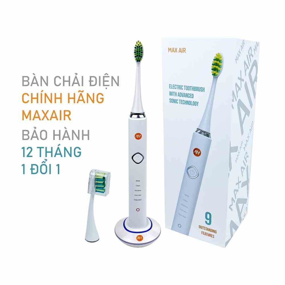 Bàn chải điện MaxAir công nghệ sóng âm Sonic, 5 chế độ rung, tặng kèm 2 đầu bàn chải, hàng chính hãng, BH 12T