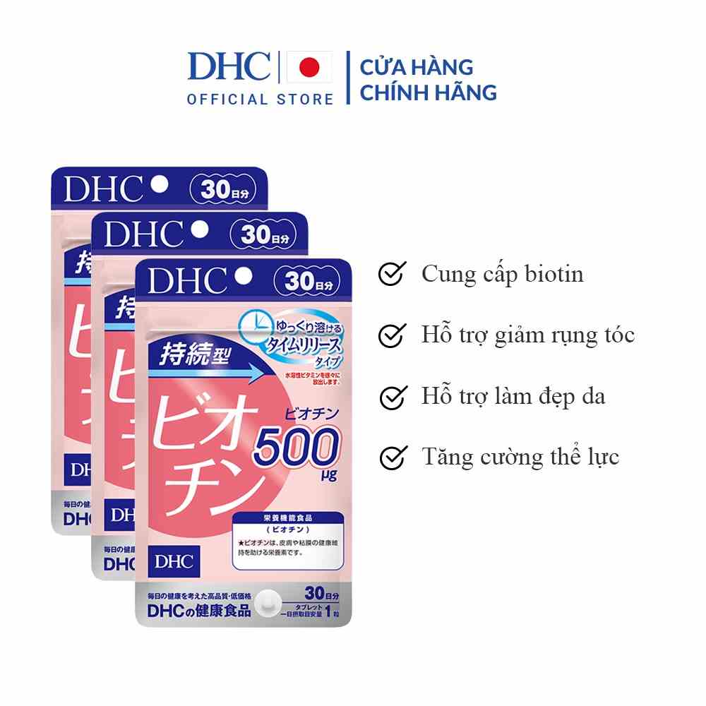 Combo 3 Gói Viên uống DHC Biotin ngăn rụng tóc, hỗ trợ mọc tóc Biotin 30 viên (Gói 30 Ngày x3)