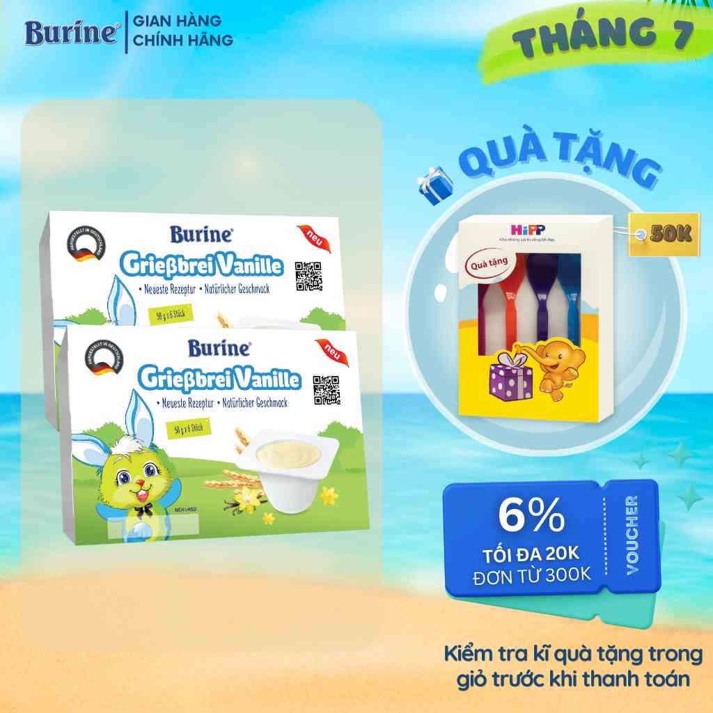 [Có mix vị] Combo 2 Vỉ Cháo Sữa Ăn Dặm BURINE Vị Vani Giàu Đạm Thơm Ngon Bổ Sung Năng Lượng Và Vitamin