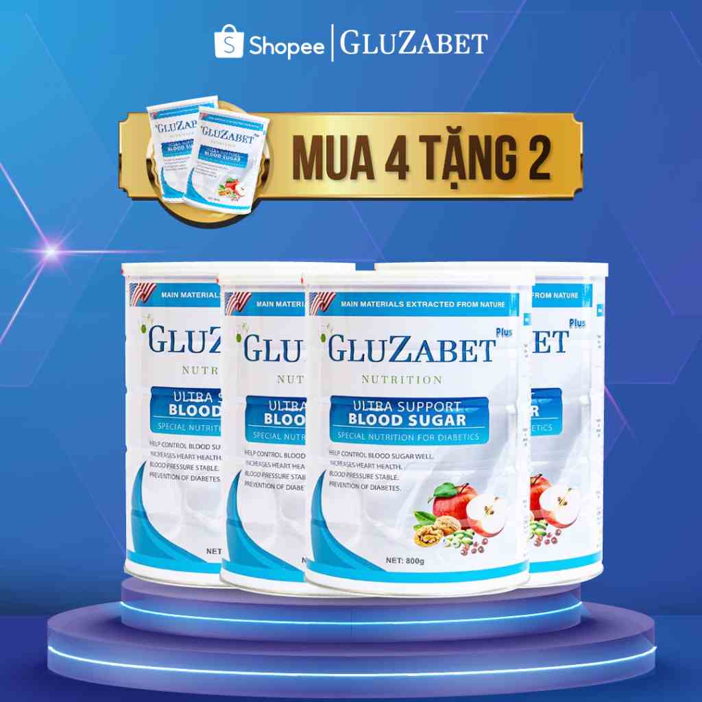 MUA 4 TẶNG 2 Sữa Gluzabet 800G - Sữa Tiểu Đường Hỗ Trợ Ổn Định Đường Huyết, Ngăn Ngừa Biến Chứng Tiểu Đường