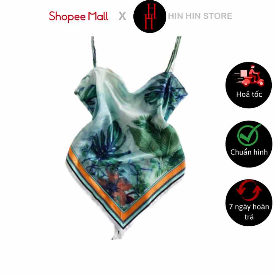 [Mã BMLTB35 giảm đến 35K đơn 99K] Áo croptop khăn lụa cột nơ hoa văn xanh HAC130 Hỉn Hỉn Store