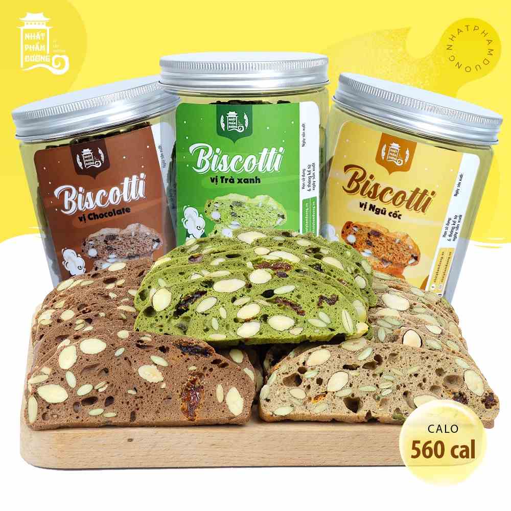 Bánh Biscotti ăn kiêng Nhất Phẩm Đường 250g bột nguyên cám 100% đồ ăn vặt eat clean