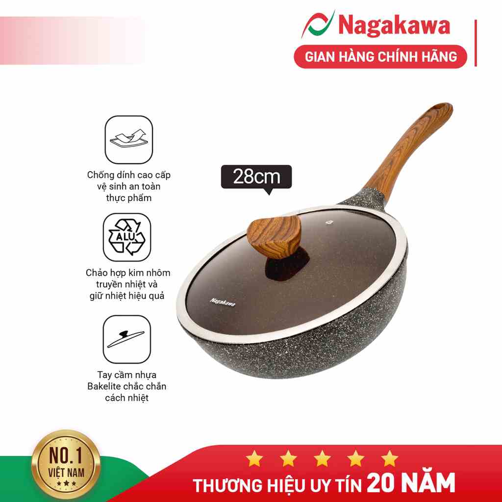 [Mã ELBAU7 giảm 7% đơn 5TR] Chảo chống dính nguyên khối đáy từ Nagakawa NAG2854 (28cm) - Sử dụng được trên mọi loại bếp