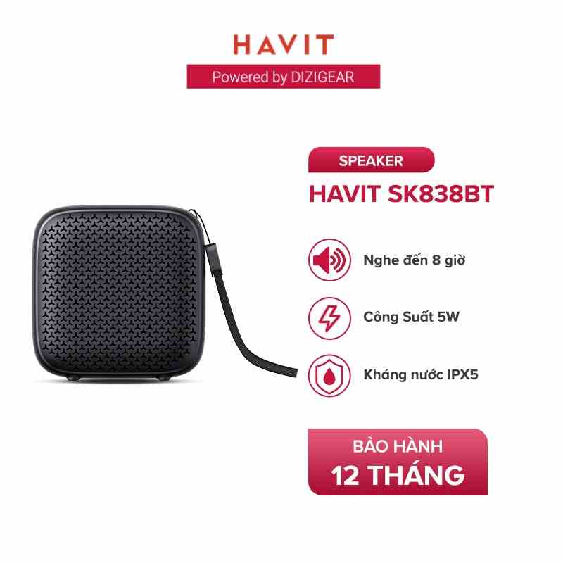 Loa Không Dây HAVIT SK838BT, Bluetooth 5.0, Kháng IPX5, Công Suất 5W, Nghe Đến 8H - Chính Hãng BH 12 Tháng