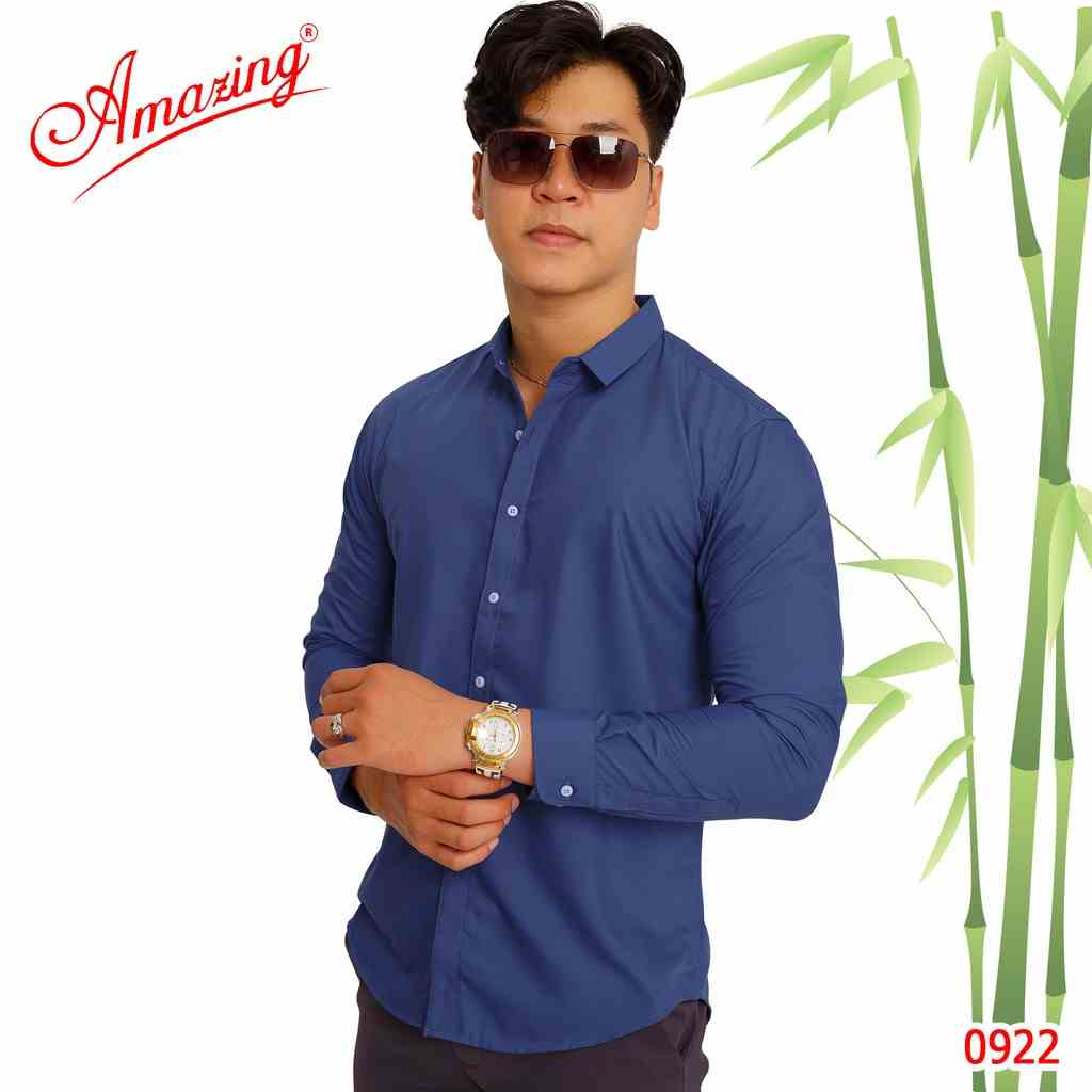 Áo sơ mi nam công sở Amazing, màu trơn, form slim fit không túi, vải Bamboo, phong cách Hàn, vạt bầu