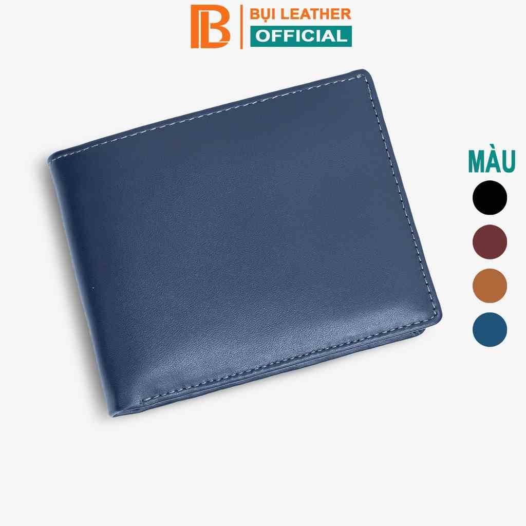 Ví nam da bò nappa cao cấp Bụi leather - V103  màu xanh navy-Da thật, full hộp làm quà tặng-BH 12 tháng