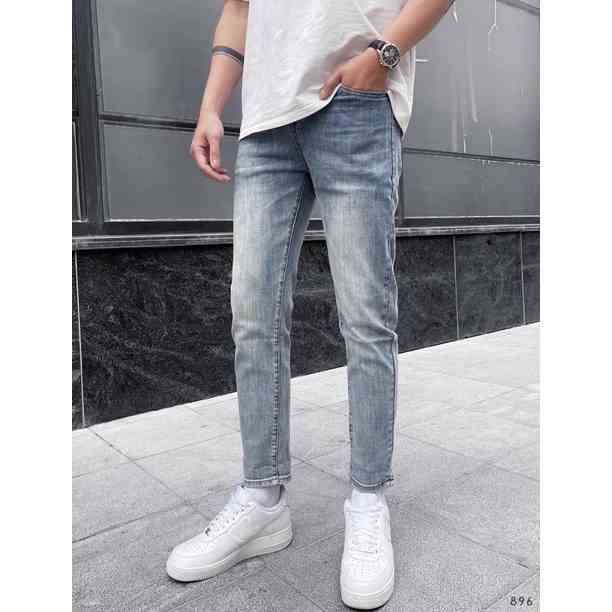 Quần Dài Jean Nam Lb Co Giãn Mạnh, Vải Jean Denim Dày Dặn. Màu Xanh Nhạt Trơn, Dễ Phối Đồ,phom Slimfit Jean , Dnbb5224