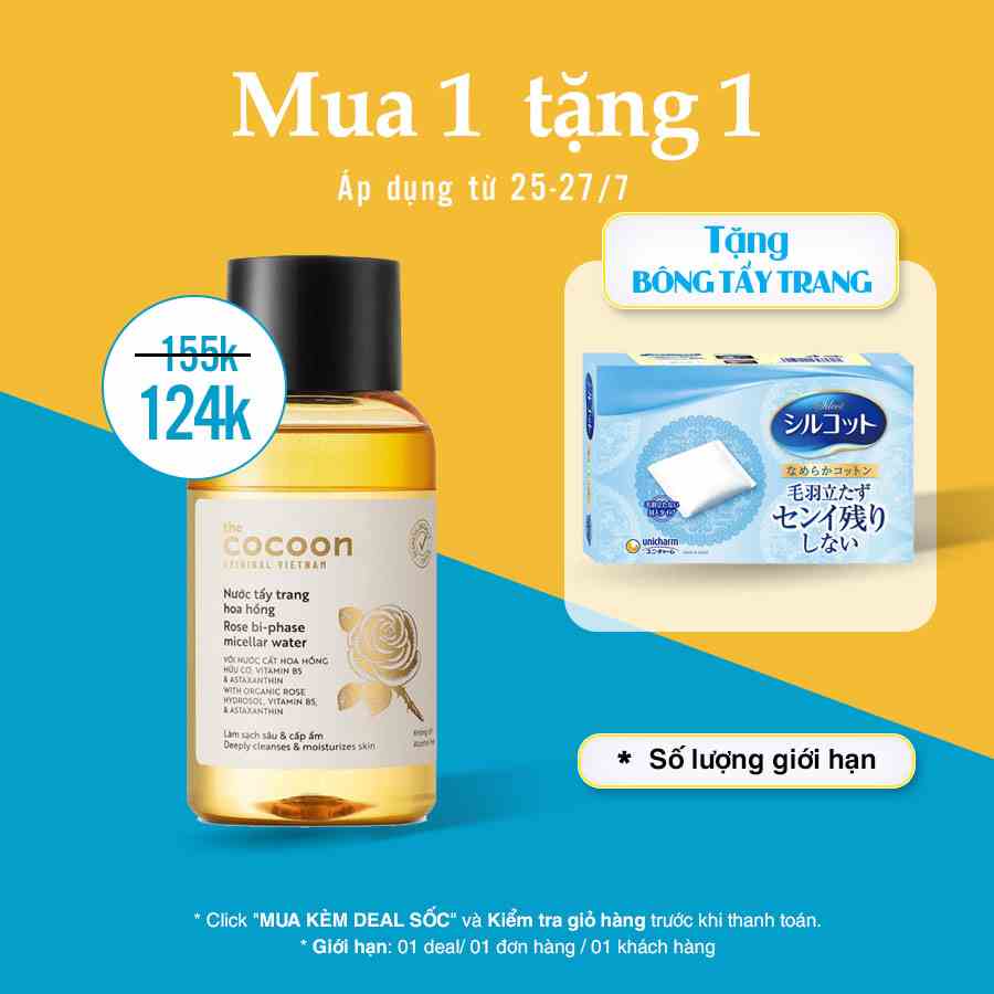 Nước tẩy trang hoa hồng cocoon 140ml thuần chay sạch da cấp ẩm và làm dịu (Bản mới)