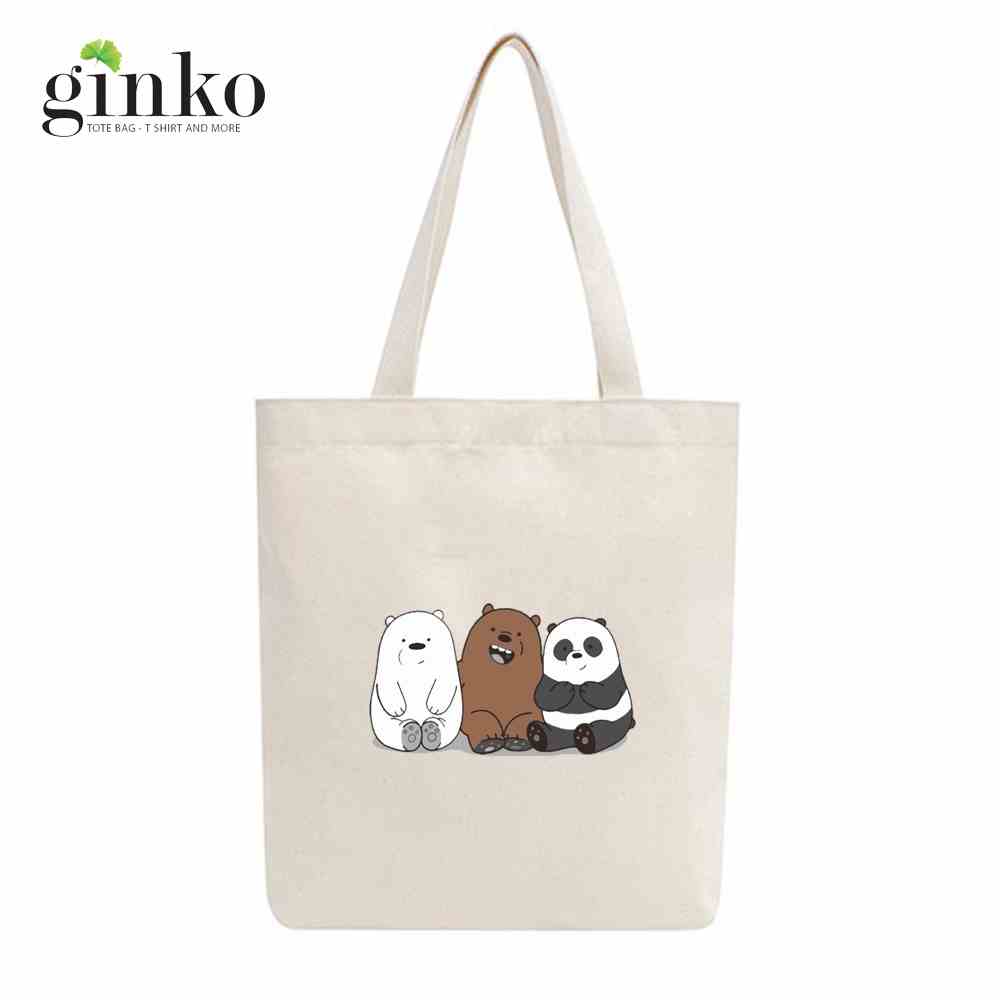 [Mã BMLTA35 giảm đến 35K đơn 99K] Túi tote vải mộc GINKO kiểu basic dây kéo in hình We Bare Bears