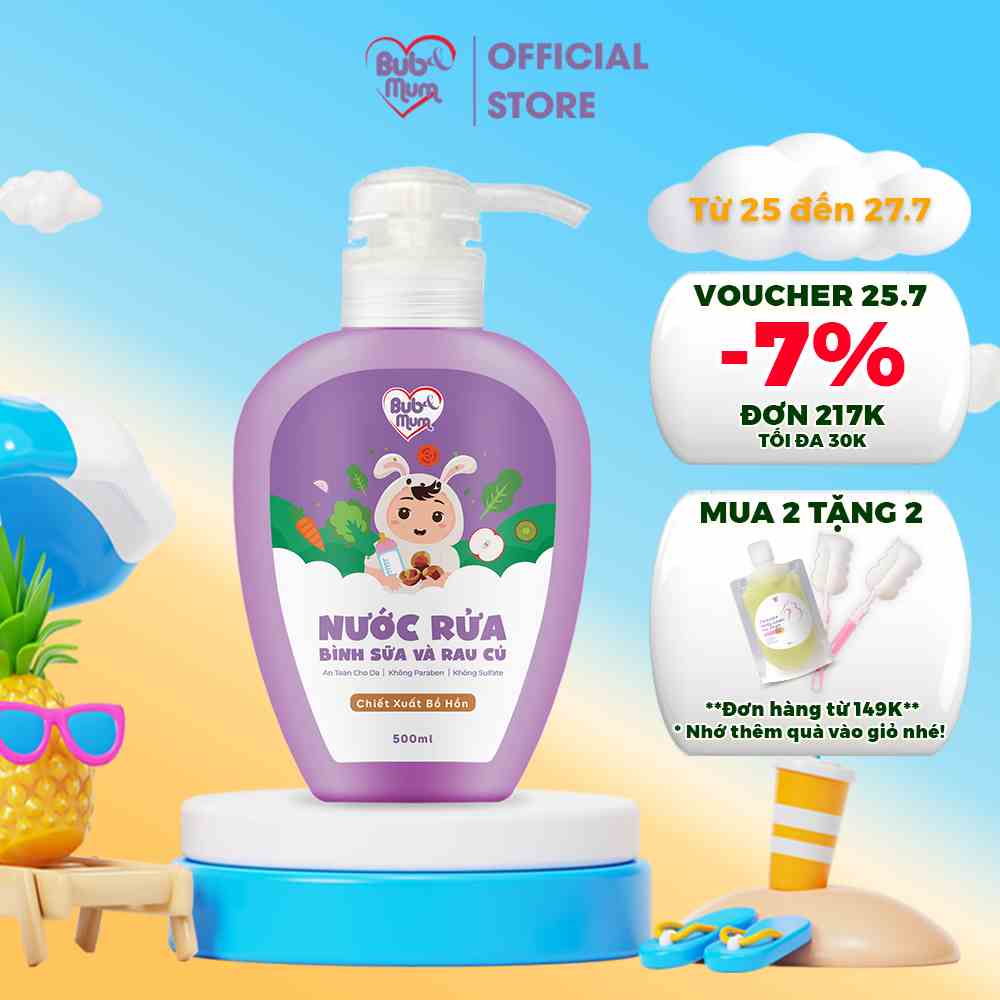 Nước Rửa Bình Sữa Và Rau Củ Quả Cho Bé Chiết Xuất Bồ Hòn 500ml BuB&MuM