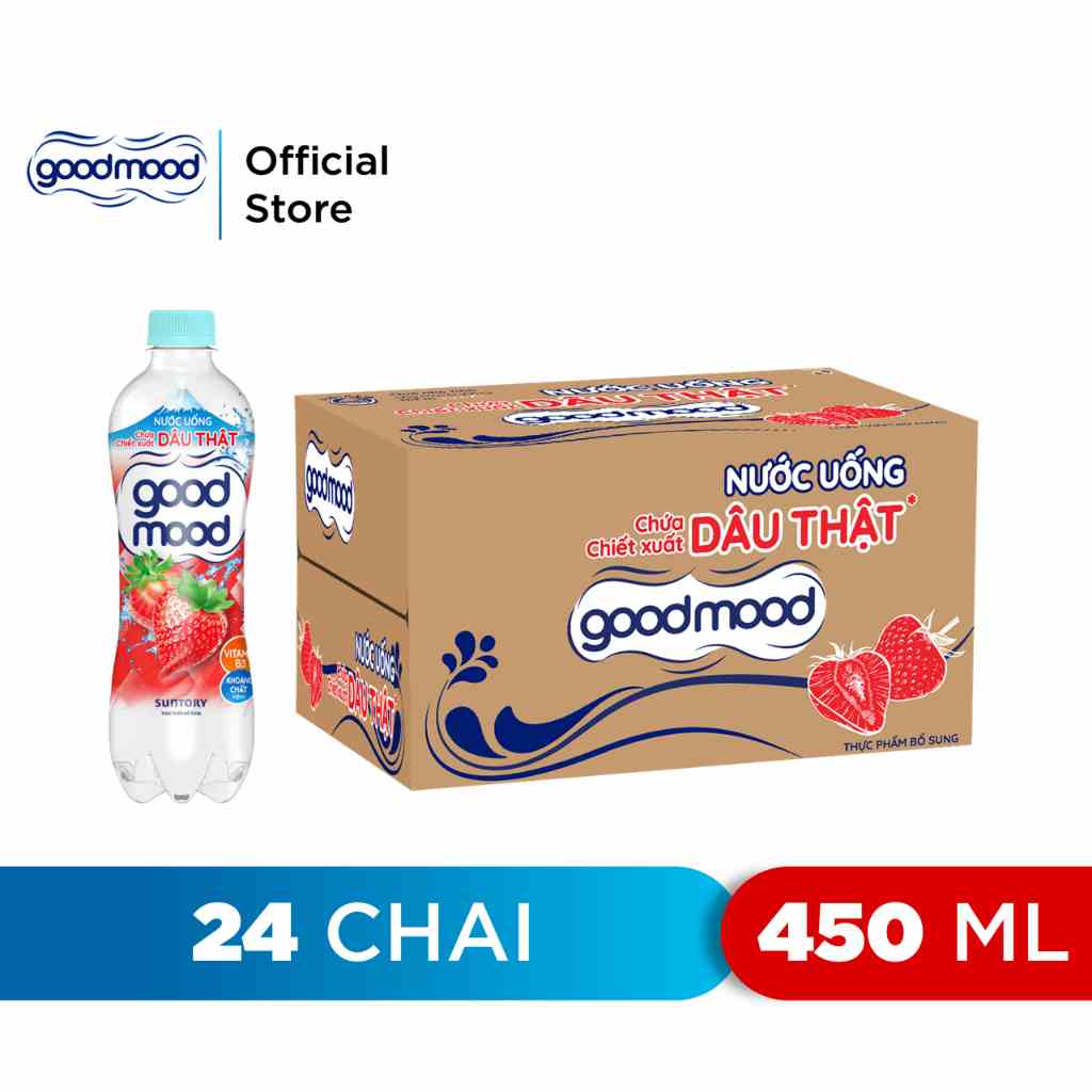 [HỎA TỐC-HN&ĐN&HCM]Thùng 24 Chai Nước Uống Vị Dâu Goodmood (450ml/chai)